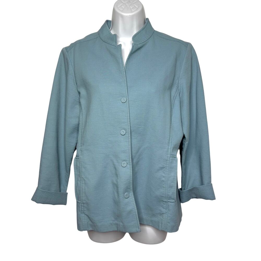 Eileen Fisher Light Blue Cotton Lightweight Jacket Nehru Collar M